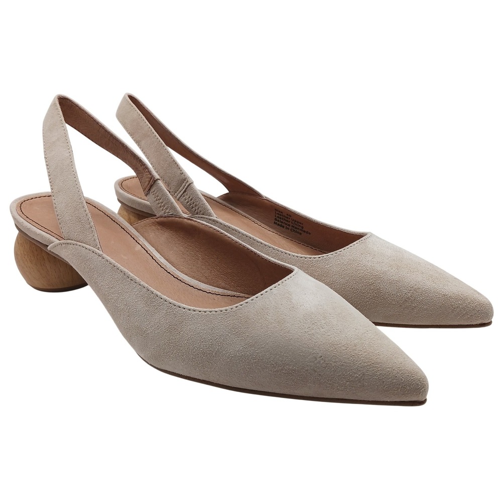 Matiko Beige Suede Slingback Pointed Toe Heels